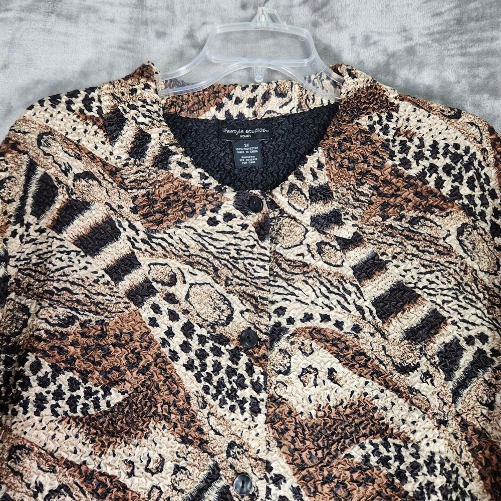 Lifestyle Studios Blazer Jacket 3X Animal Print Reversible Crinkled Button New
